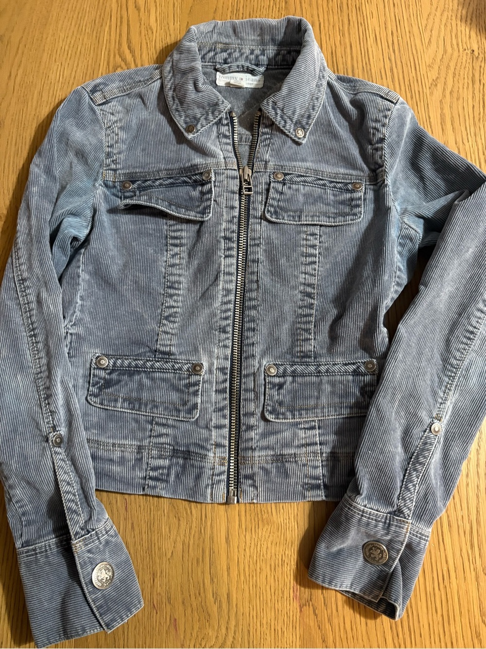 Tommy Hilfiger Y2K Women's Light Blue Corduroy Zip-Front Jacket